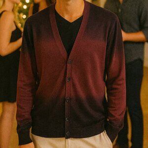 Versace Collection Purple Ombre Men's Button Front Wool Silk Cardigan Size XL